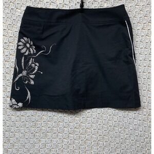 Adidas Skort Skirt Women 6 Black Floral White Pockets Side Zip Climacool‎ Tennis